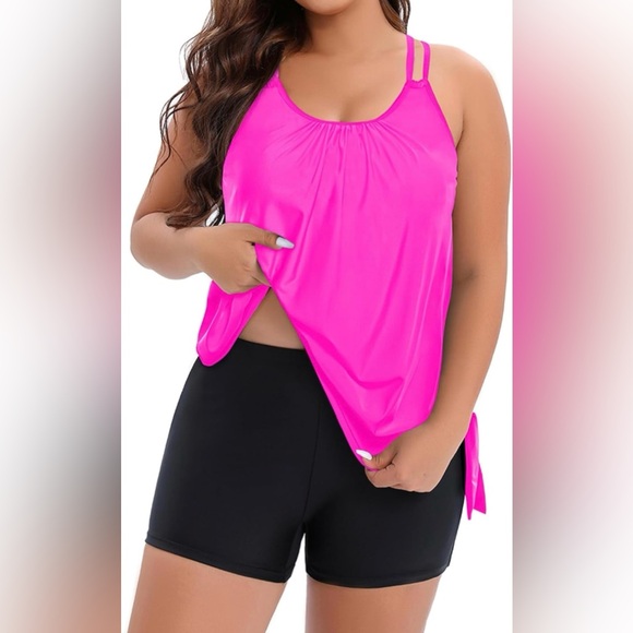 Women Plus Size Two Piece Tankini Swimsuit Tummy Control with Boy Shorts Size 18 - Picture 2 of 6